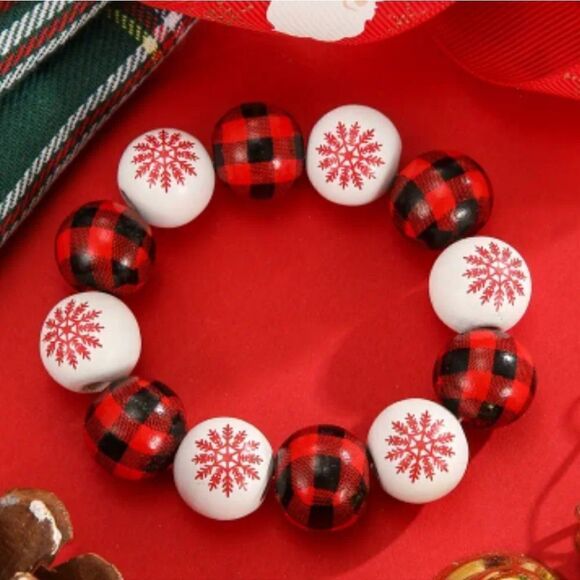 Christmas wooden chunky bead bracelet - Picture 2 of 7